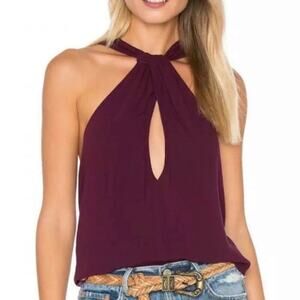 Free People Twist And Shout Keyhole Halter Blouse Top Buckle Burgundy‎ Size M